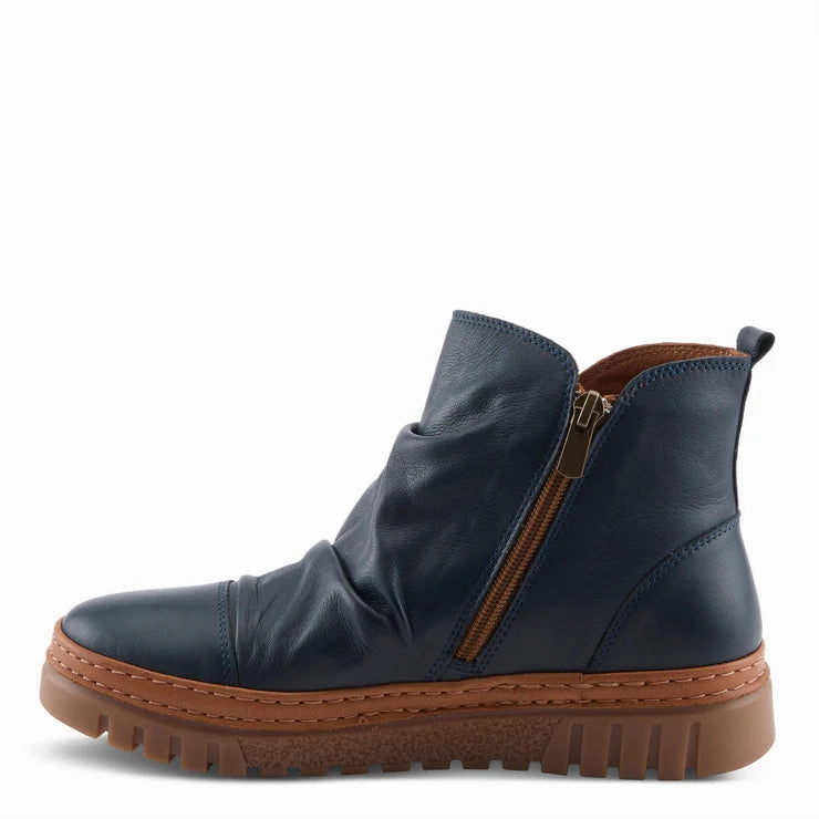 Spring Step Women's VanDis Low Leather Zip Boot in Navy Plus Size