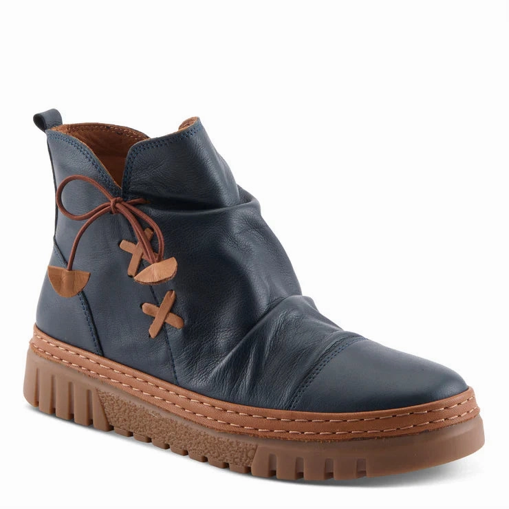 Daily Comfort School Ready Spring Step Women's VanDis Low Leather Zip Boot in Navy