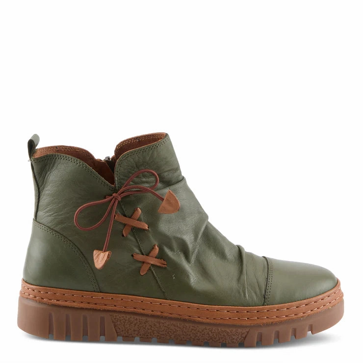 Glide Step Break Run Spring Step Women's VanDis Low Leather Zip Boot in Olive