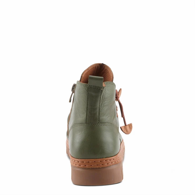 Cushioned Upper Spring Step Women's VanDis Low Leather Zip Boot in Olive