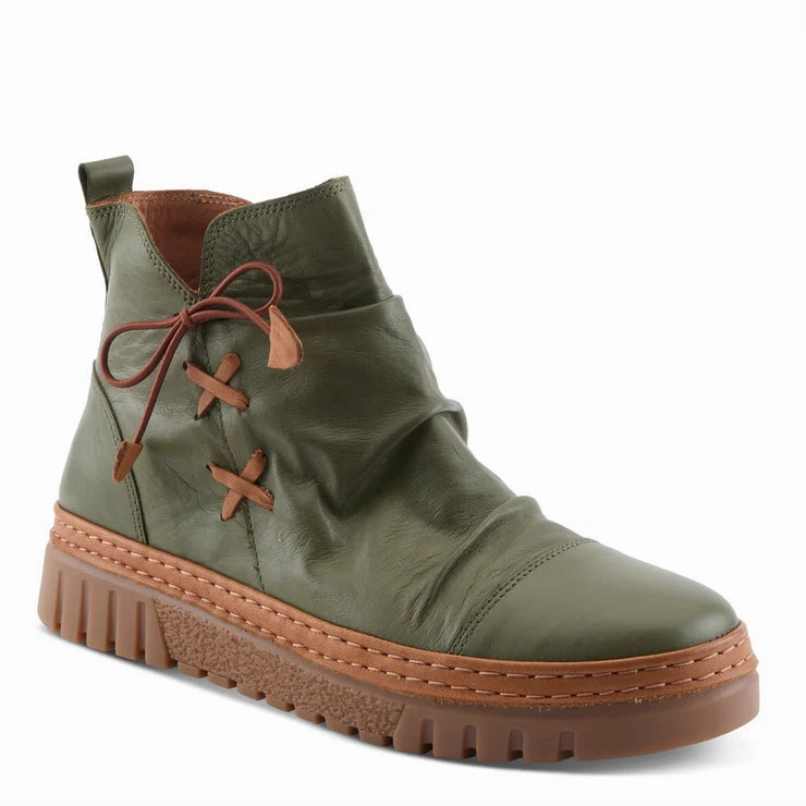 Spring Step Women's VanDis Low Leather Zip Boot in Olive Flower Jog Feather Soft