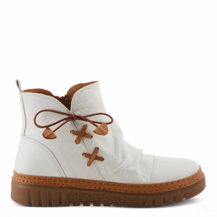 Spring Step Women's VanDis Low Leather Zip Boot in White Tunnel Trek Wrinkle Resistant