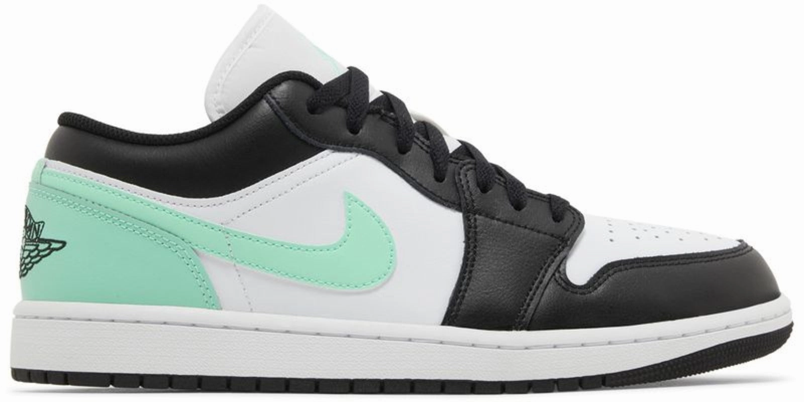 Jordan 1 Low Green Glow running in a race shoes