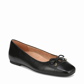 Vionic Women's Klara Bow Leather Flat in Black Effort Mode