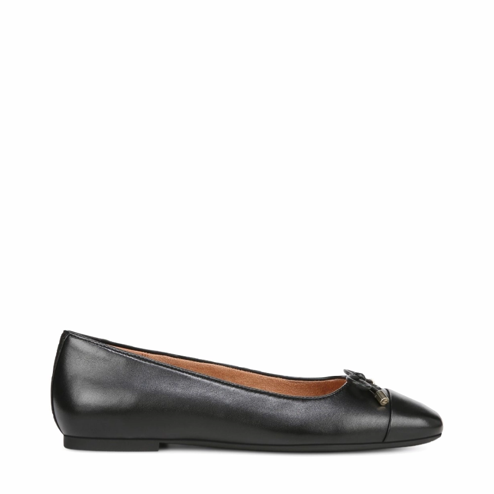 Vionic Women's Klara Bow Leather Flat in Black Walking Day