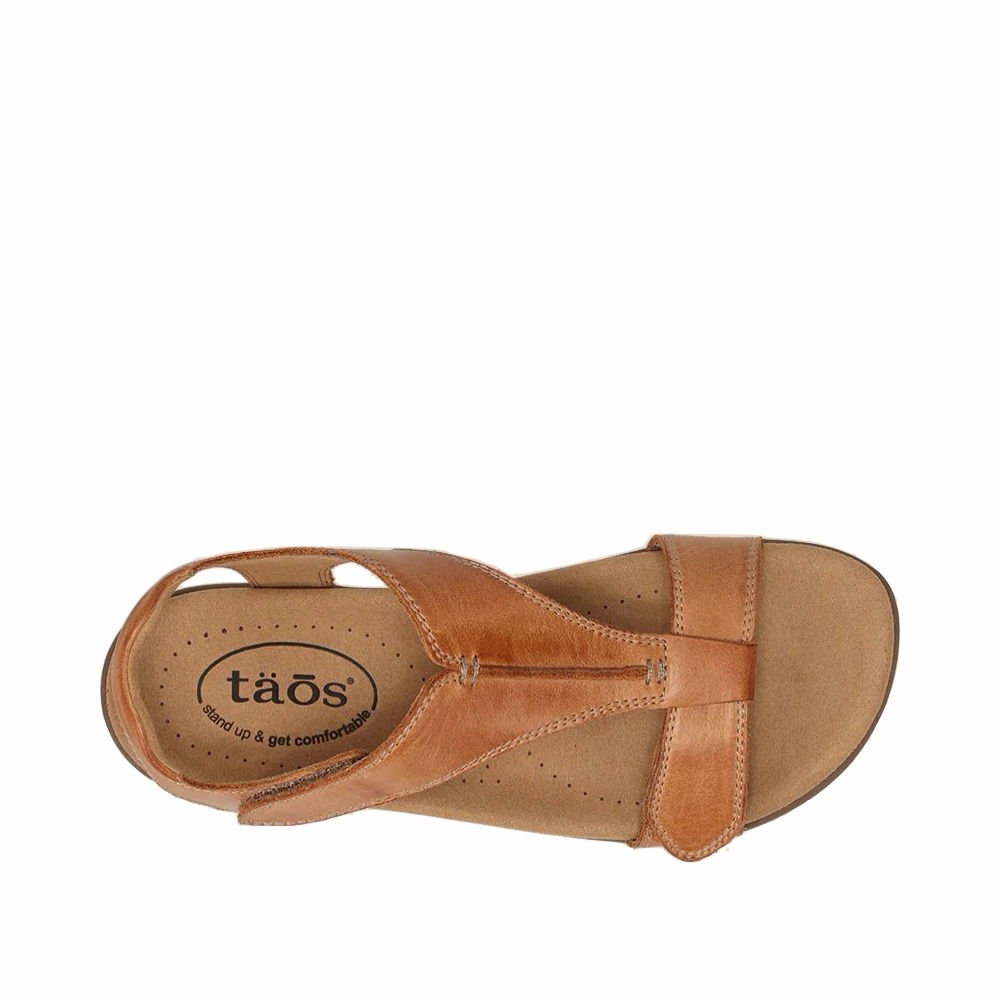 Wide Strap tassel Taos Women's The Show Leather Sandal in Caramel