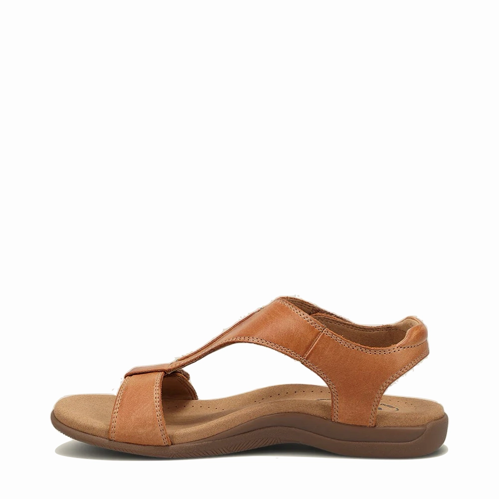 Taos Women's The Show Leather Sandal in Caramel Clean Lines