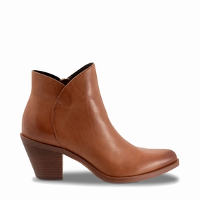 EOS Footwear Women's Ellie Heeled Leather Side Zip Boot in Brandy Wide Room Shift Ease