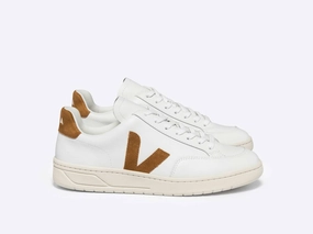 Traction Control Men's V-12 Leather Sneakers In Extra White / Camel