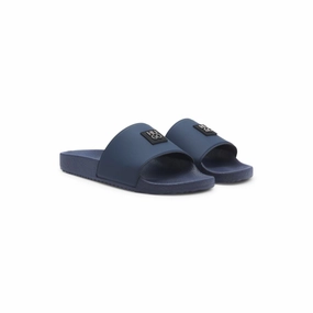 Italian-made slides with contrast-logo strap slow - paced shoes