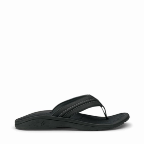 Beach Chic Quick Travel OluKai Men's Hokua Thong Sandal in Black/Dark Shadow