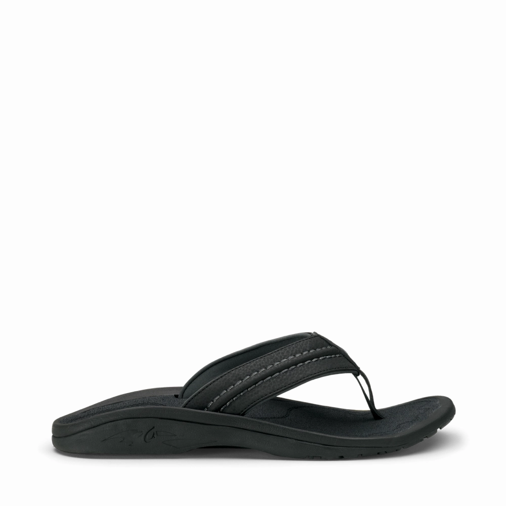 Beach Chic Quick Travel OluKai Men's Hokua Thong Sandal in Black/Dark Shadow