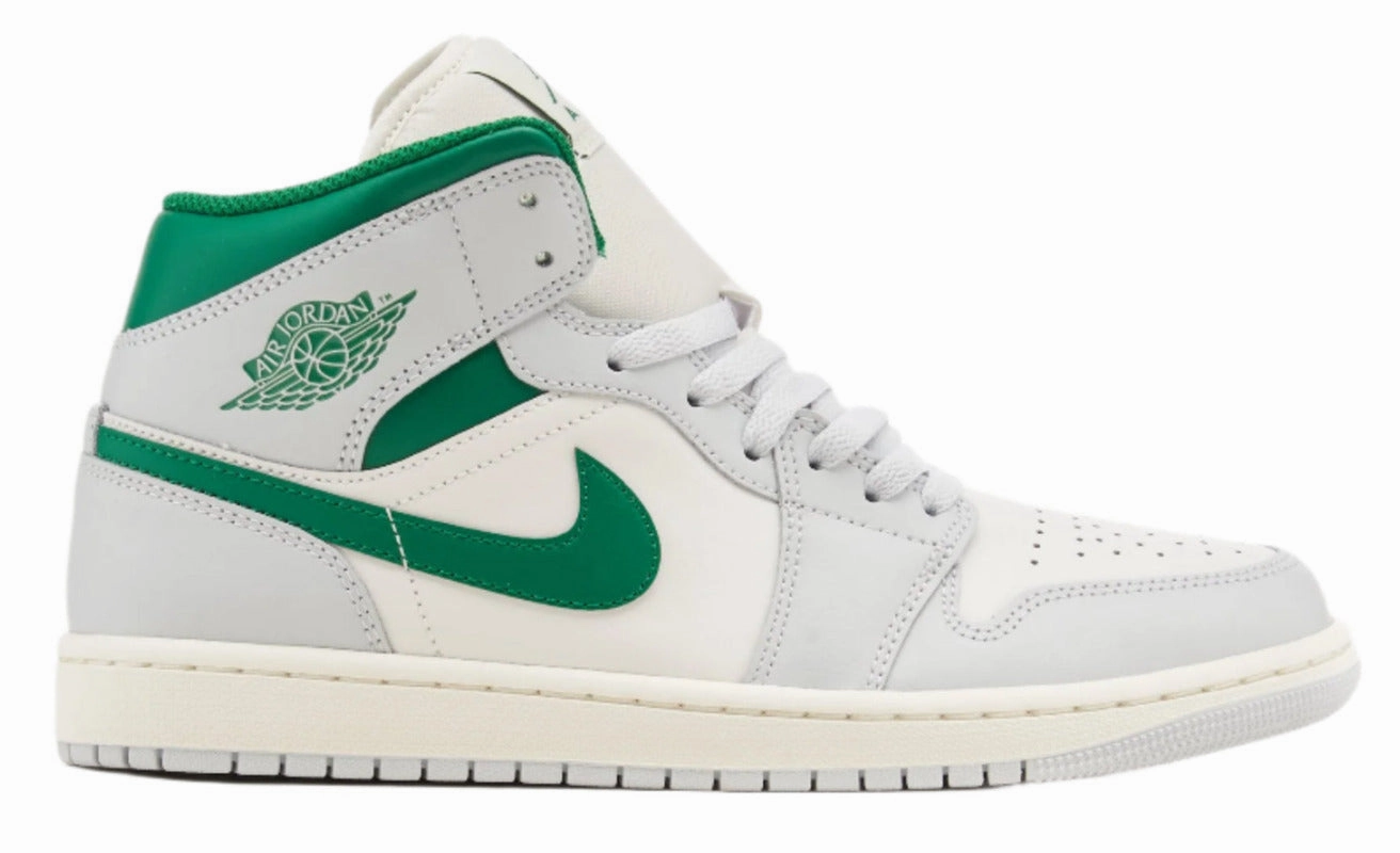 Jordan 1 Mid White Pure Platinum Pine Green mid - cut