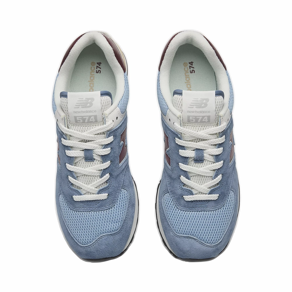 New Balance Women's 574 Sneaker in Shoreline Blue with Stillwater Walkable Comfort Bronze Warm