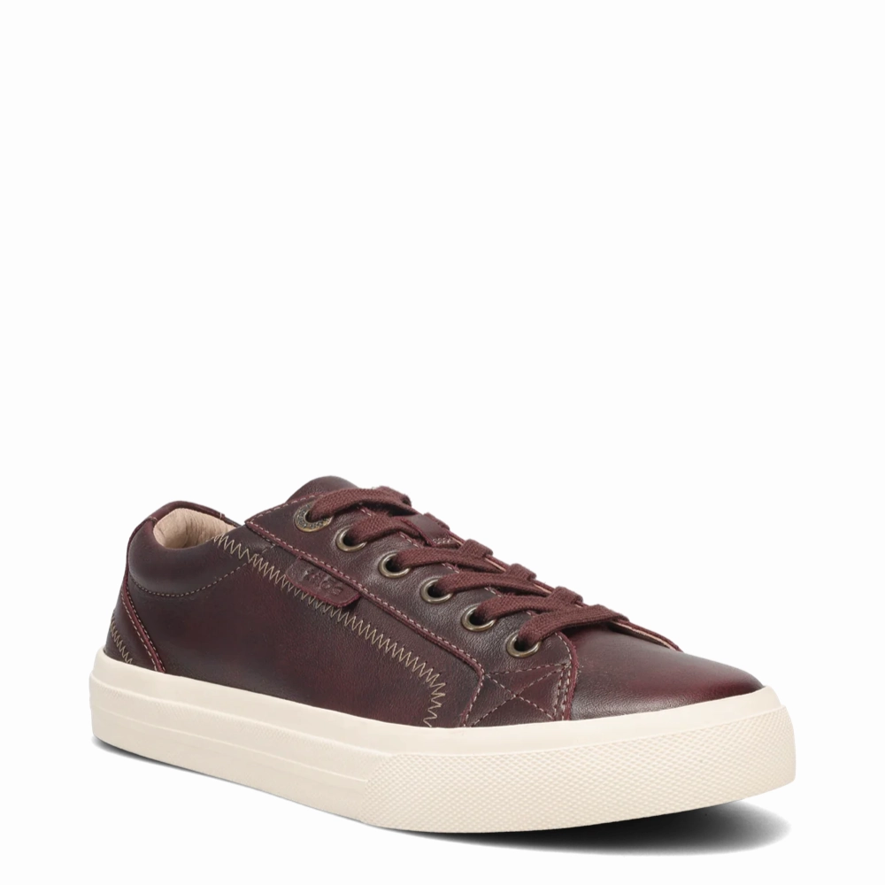 Taos Women's Plim Soul Lux Leather Sneaker in Merlot Road Ready travel mode