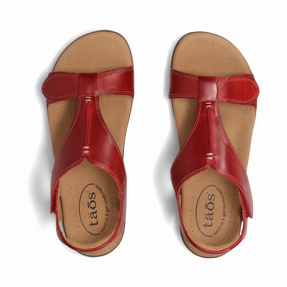 Taos Women's The Show Sandal in Red Ankle Soft Sweat Free