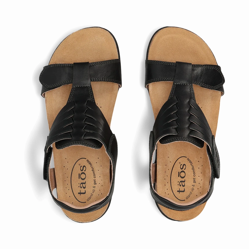 Taos Women's Wonderful Woven Leather Sandal in Black No Bind Breathable Flats