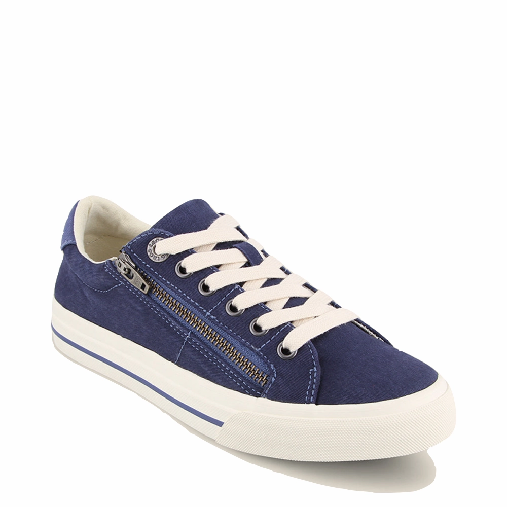 Taos Women's Z Soul Side Zip Canvas Lace Sneaker in Blue Indigo Travel Gear Walk Support