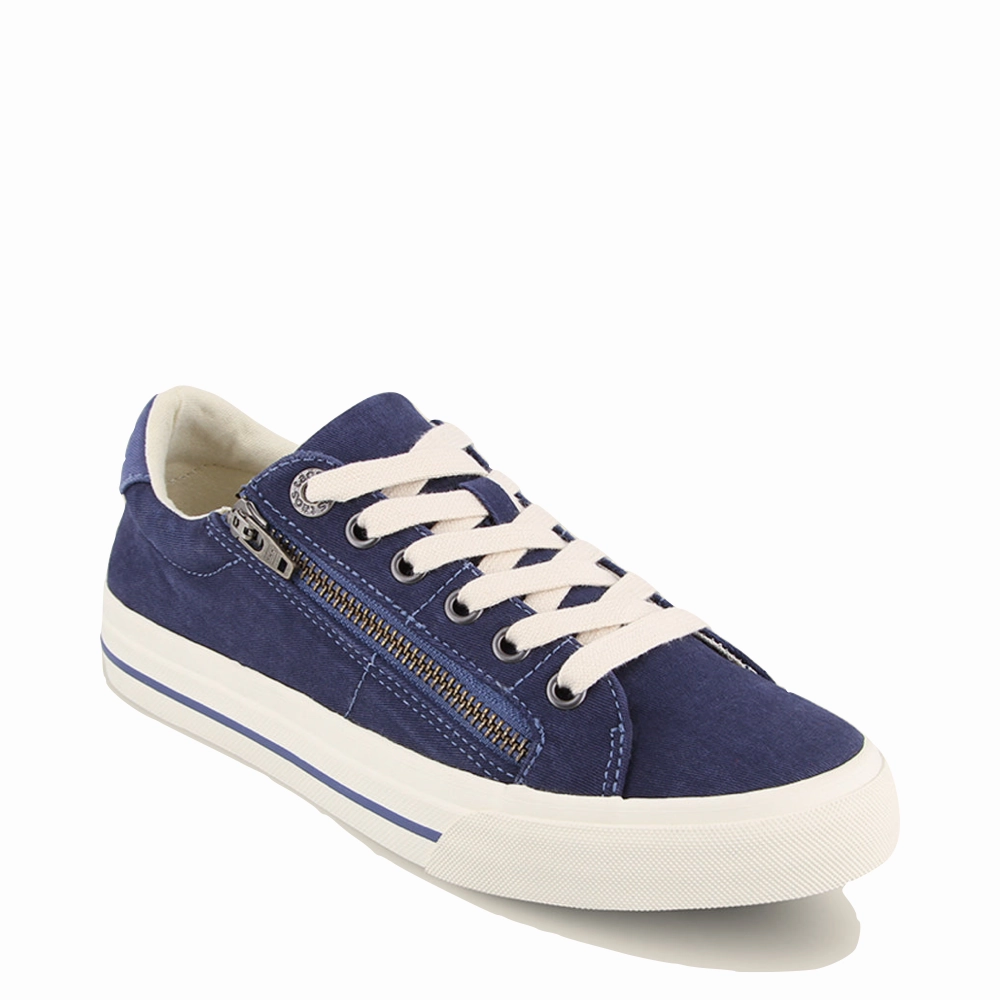 Scratch   Resistant Taos Women's Z Soul Side Zip Canvas Lace Sneaker in Blue Indigo