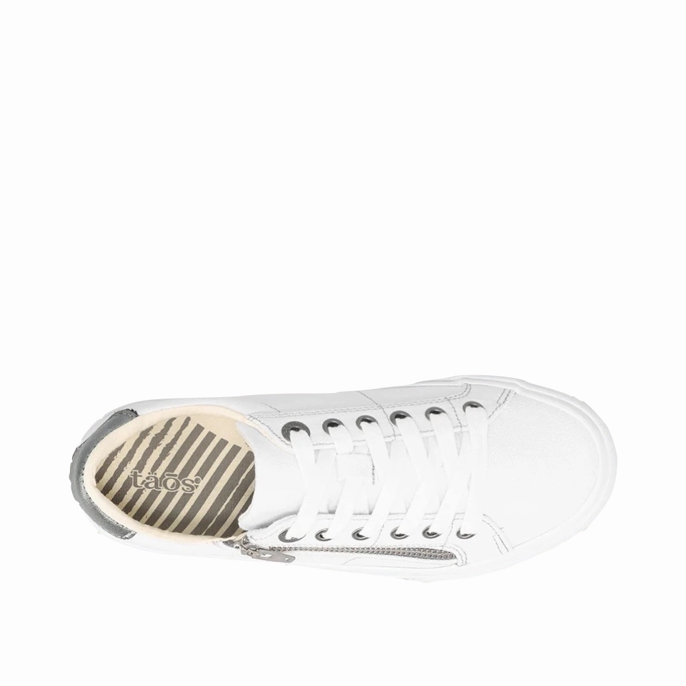 Athletic Fit Premium cushioning Taos Women's Z Soul Side Zip Canvas Lace Sneaker in White/Pewter
