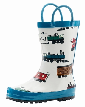 Tommy's Trains Loop Handle Rubber Rain Boots Comfortable Footwear Comfy Storm Boots