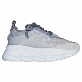 Versace Chain Reaction Reflective Silver Crystal Rhinestone sneaker Wide fit