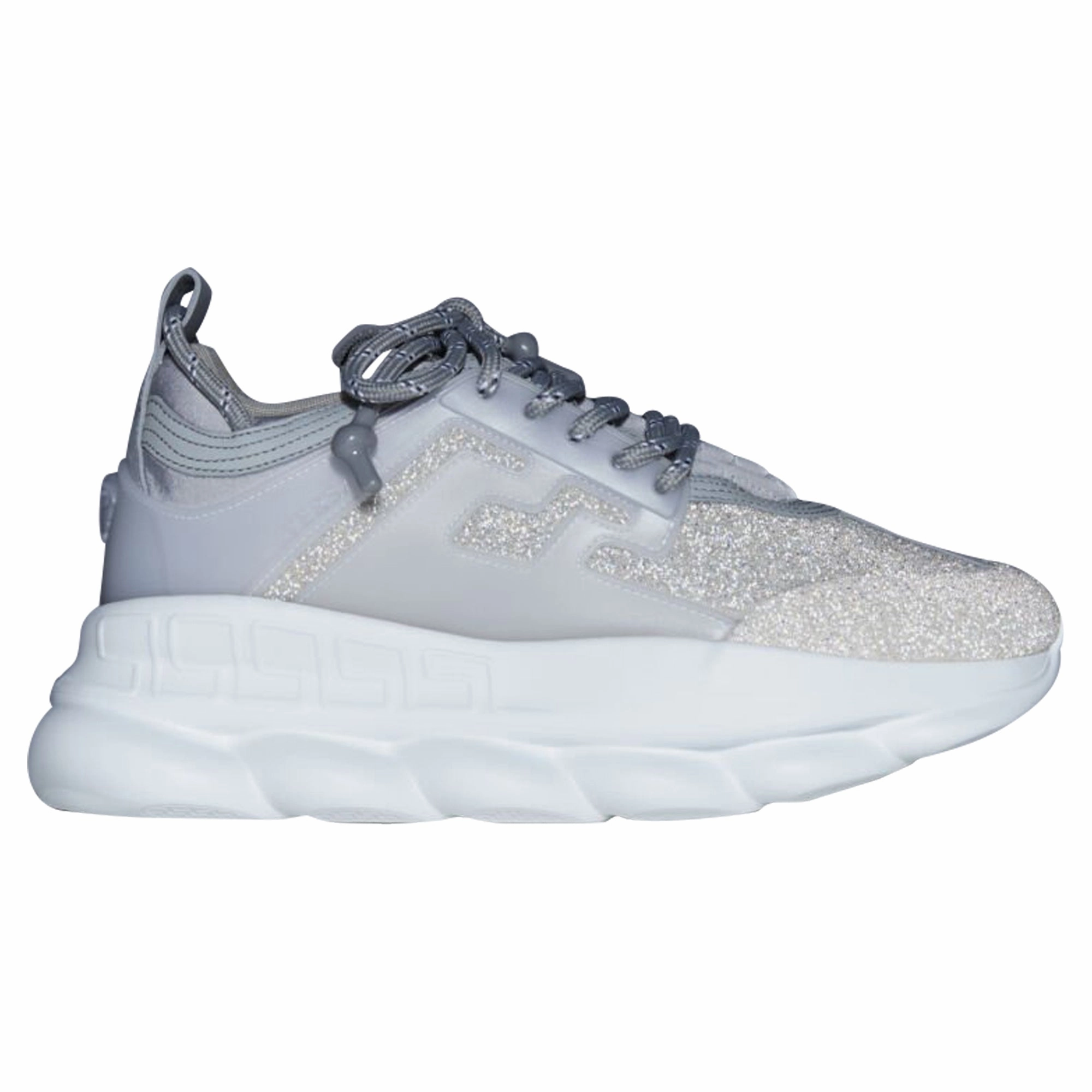 Versace Chain Reaction Reflective Silver Crystal Rhinestone sneaker Wide fit