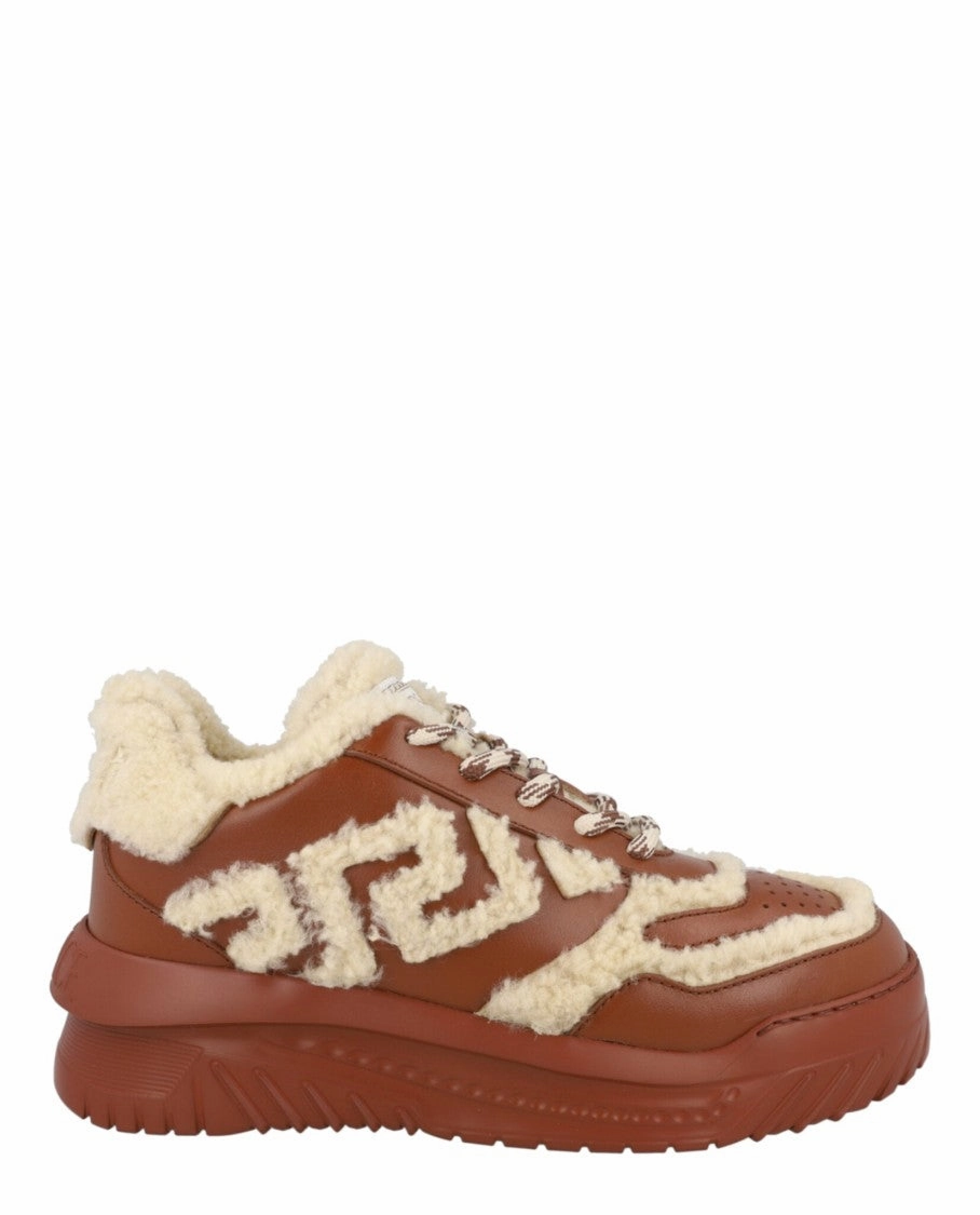 Odissea Shearling Sneakers running on an indoor track shoes