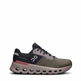 On Women's Cloudrunner 2 Waterproof Sneaker in Olive/Mahogany Smooth Sole Foot Motion