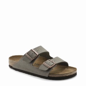 Green Fresh Soft Birkenstock Arizona Birkibuc Sandal in Stone Grey