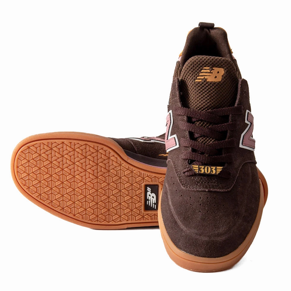 303 Boards x New Balance - 288s SBP 2023 (Brown/Pink) running in a bluff area shoes