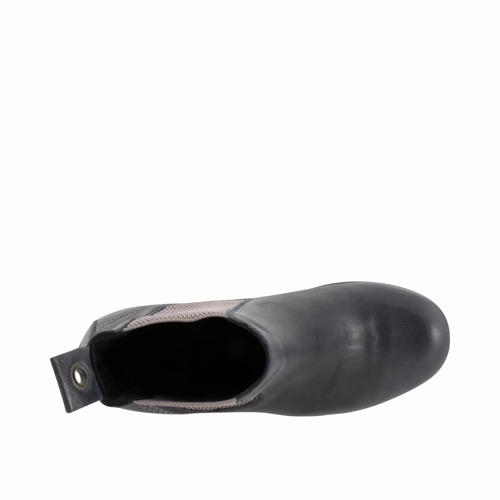 Comfortable Sole Bueno Women's Florida Leather Pull On Heeled Chelsea Boot in Navy/Grey