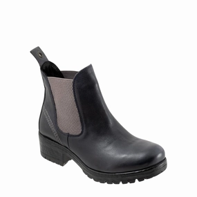 Bueno Women's Florida Leather Pull On Heeled Chelsea Boot in Navy/Grey Relaxed Cushion