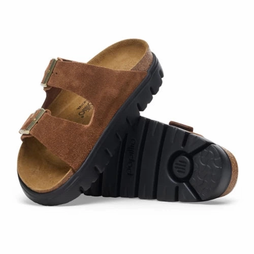 Birkenstock Women's Arizona Chunky Two Strap Sandal in Dark Tea/Black Slip Resistant Sole