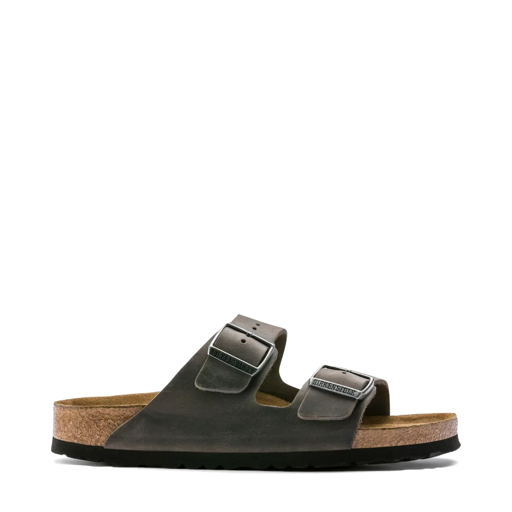 Birkenstock Arizona Oiled Leather Soft Regular Footbed Sandal in Iron Grey Supportive sole Smooth Flex