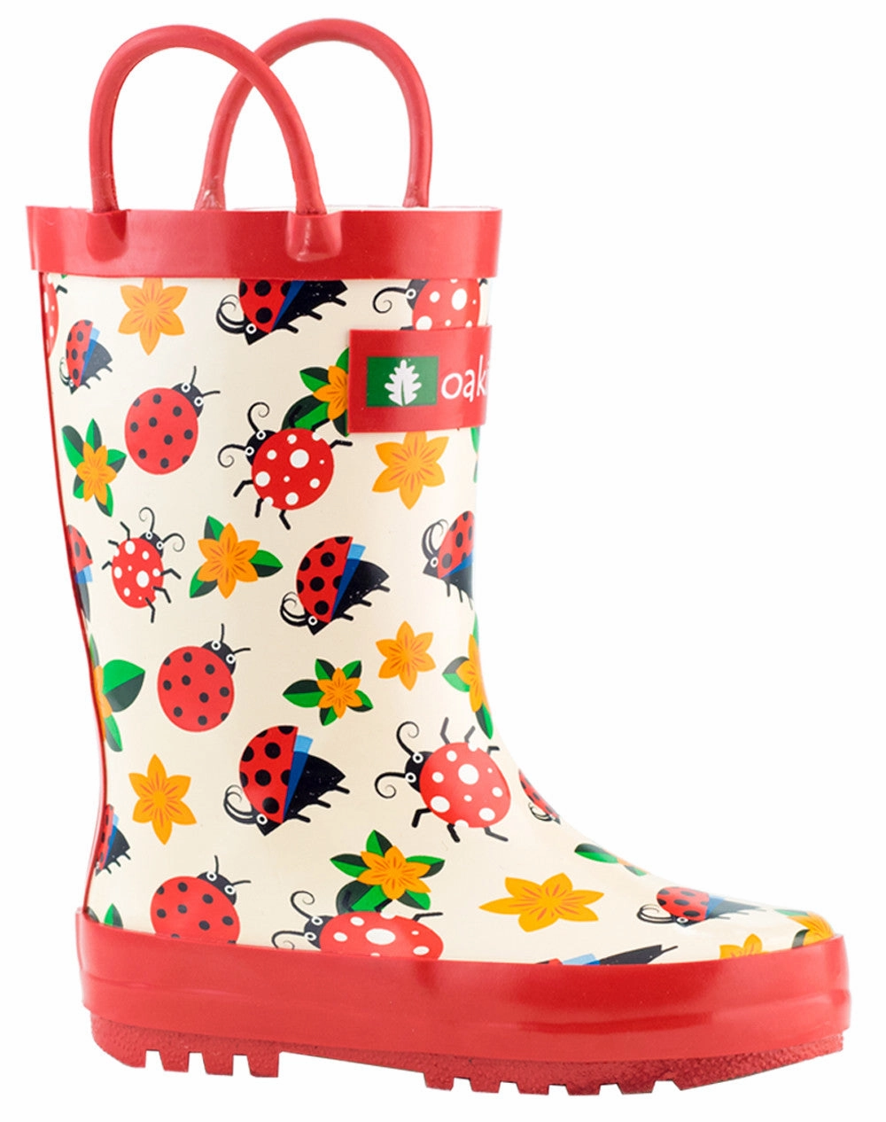 Ladybugs & Flowers Loop Handle Rubber Rain Boots Easy Walking Boots Quick Boot