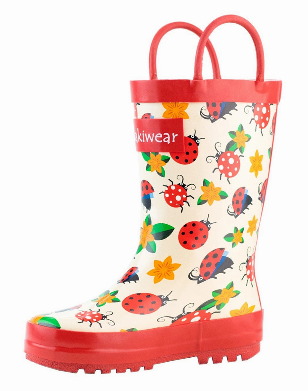 Ladybugs & Flowers Loop Handle Rubber Rain Boots Walking Footwear Protection