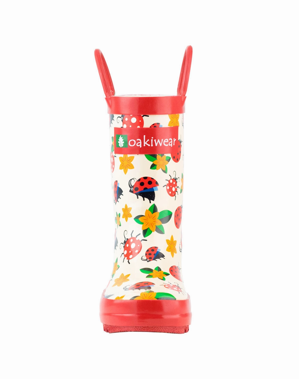 Ladybugs & Flowers Loop Handle Rubber Rain Boots Waterproof Wear Quick Dry Fit