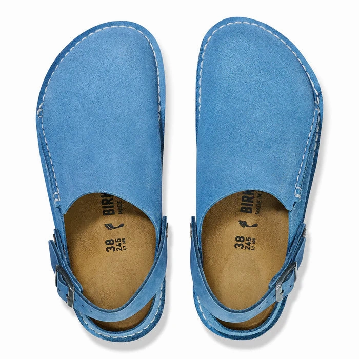 Free Move Birkenstock Women's Lutry Premium Suede Leather Clog in Elemental Blue