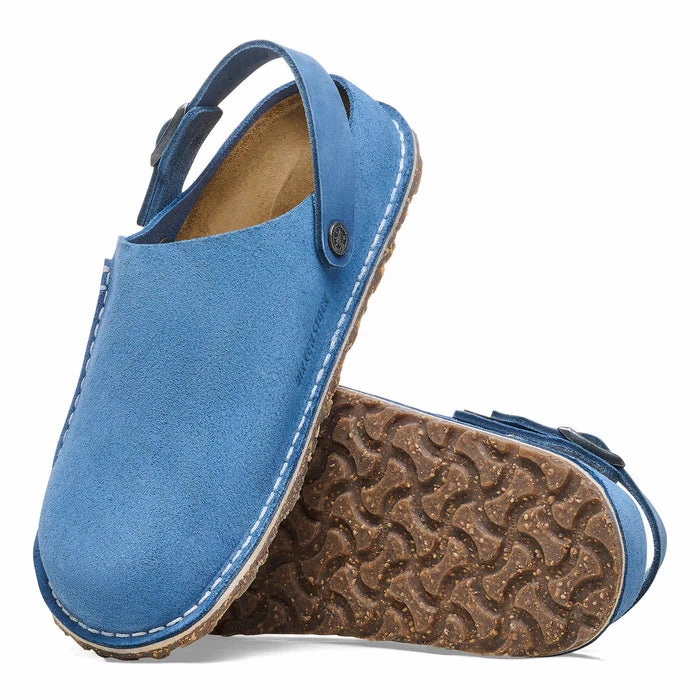 Birkenstock Women's Lutry Premium Suede Leather Clog in Elemental Blue Scandi Clean