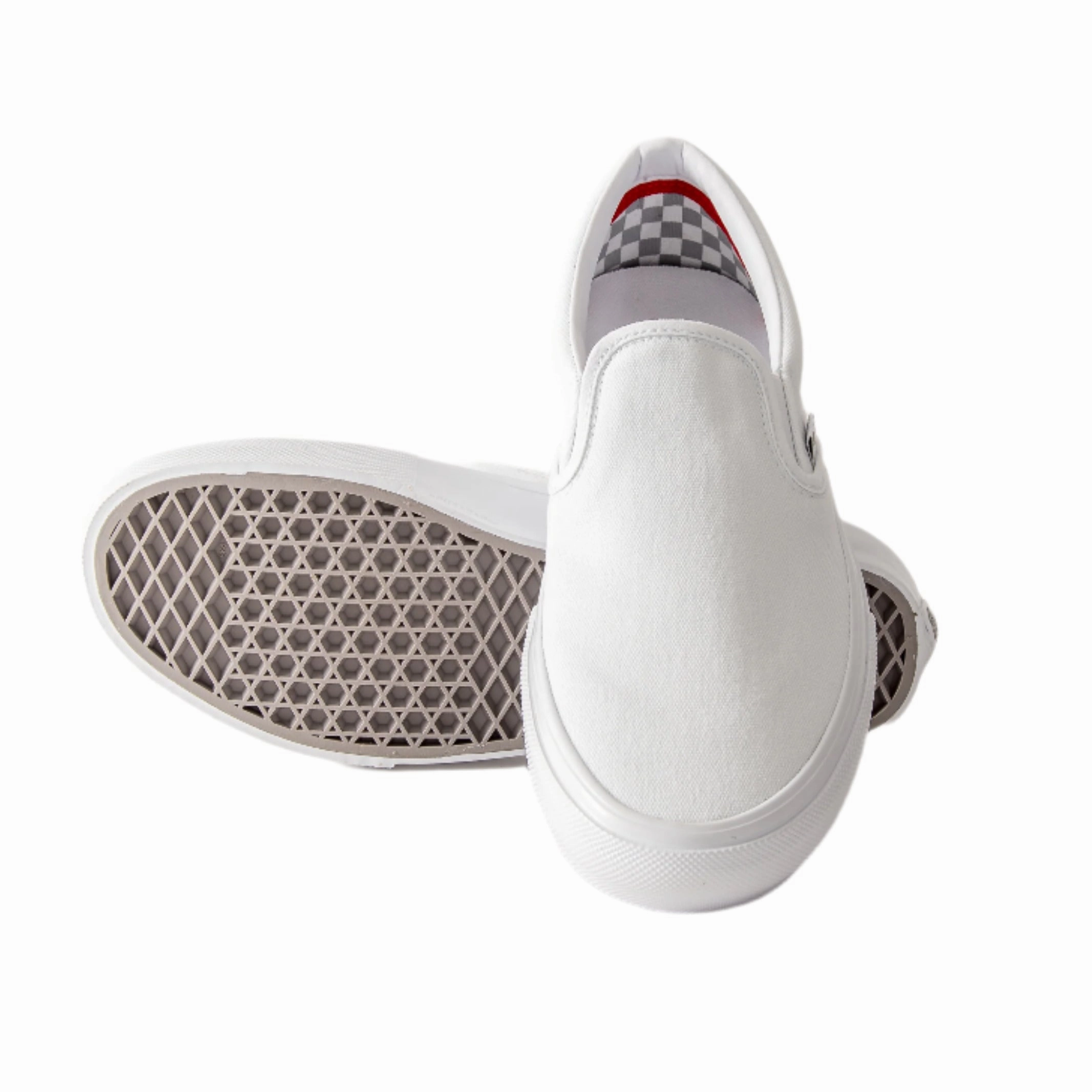Vans - Skate Slip-On (True White) Comfortable Tongue running on uneven ground