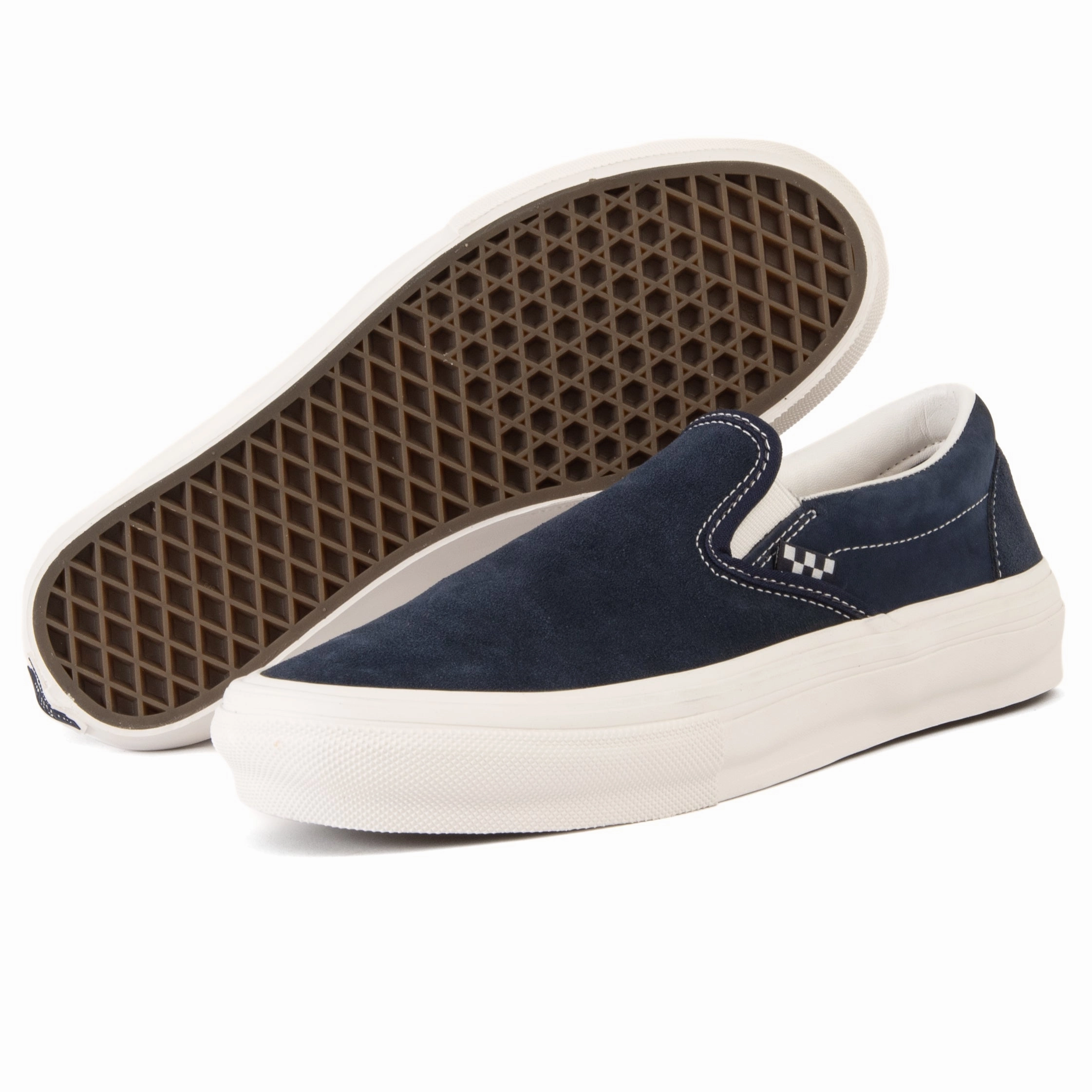 Vans - Skate Slip-On (Wrapped Deep Navy/Vintage) Breathable fabric running on flat ground