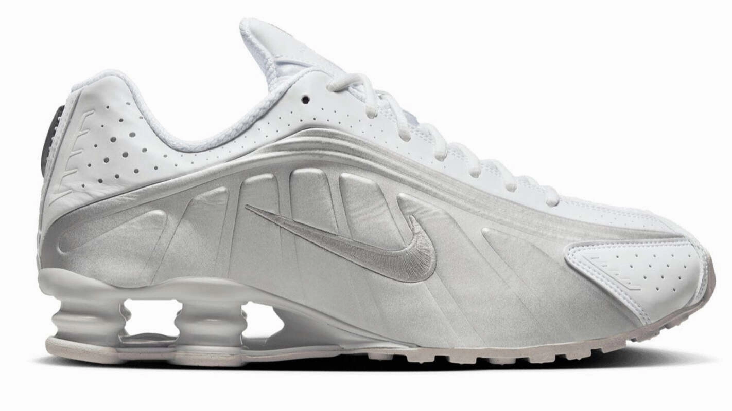 running in city breathable - upper Nike Shox R4 White Bright Crimson Metallic Silver