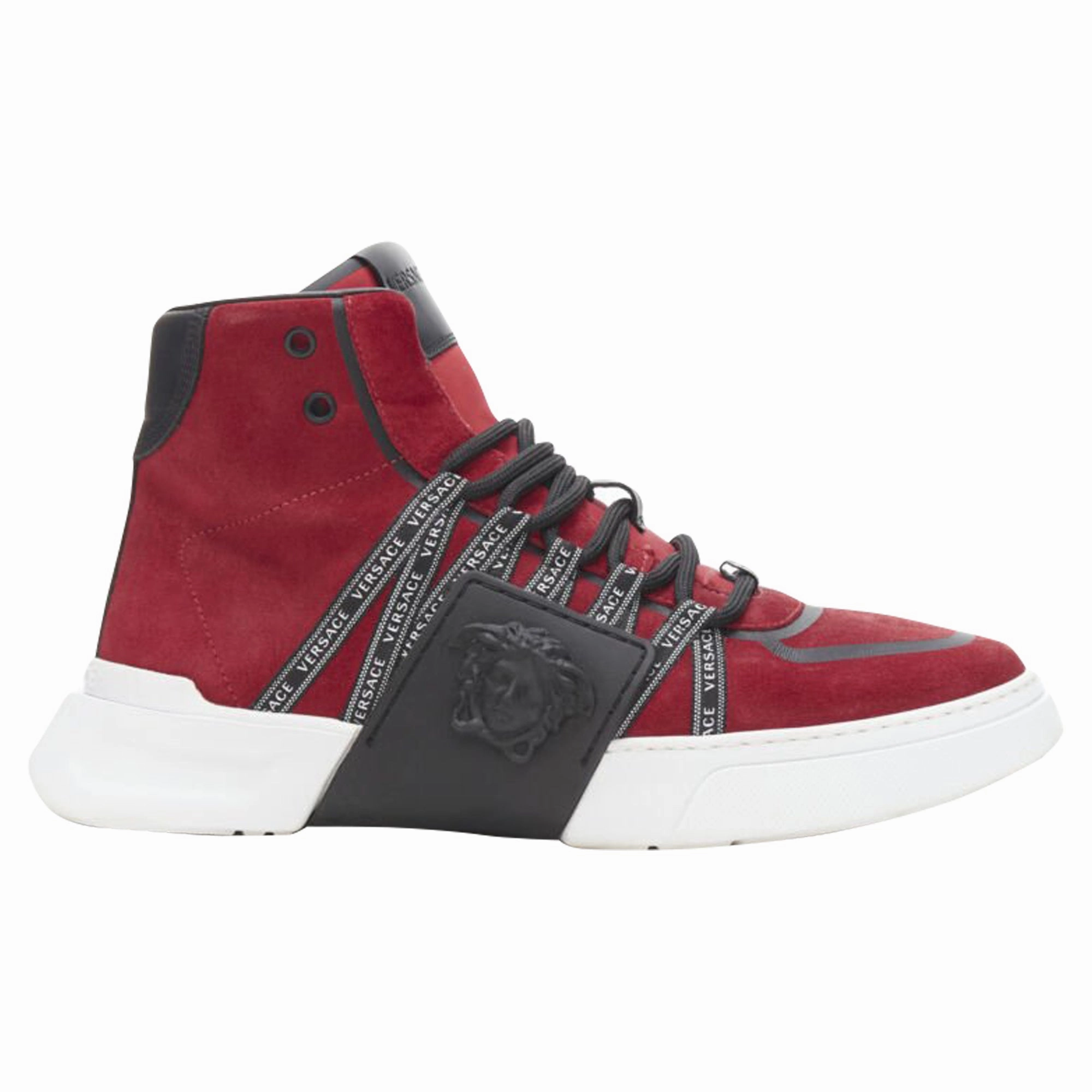 Comfortable Responsive Midsole Versace suede Medusa emblem ribbon high top sneakers