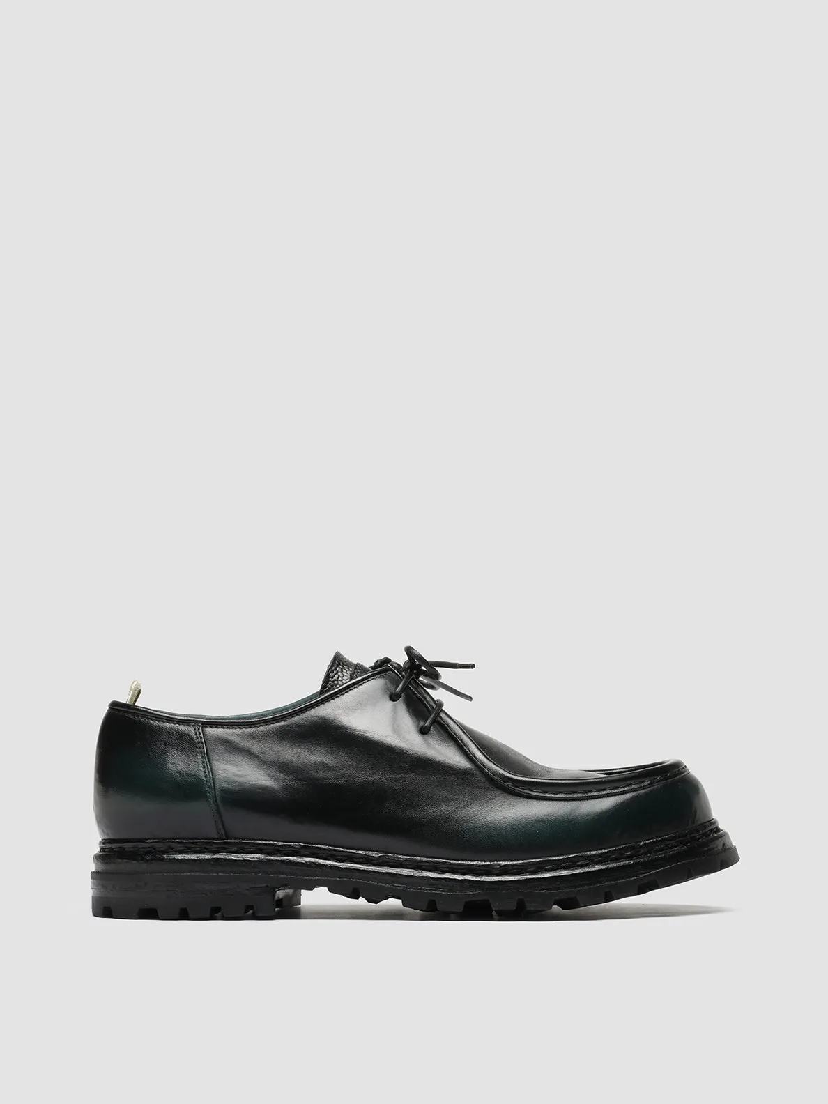 VOLCOV 009 - Dark Green Leather Derby Shoes Office Prep Open Desk