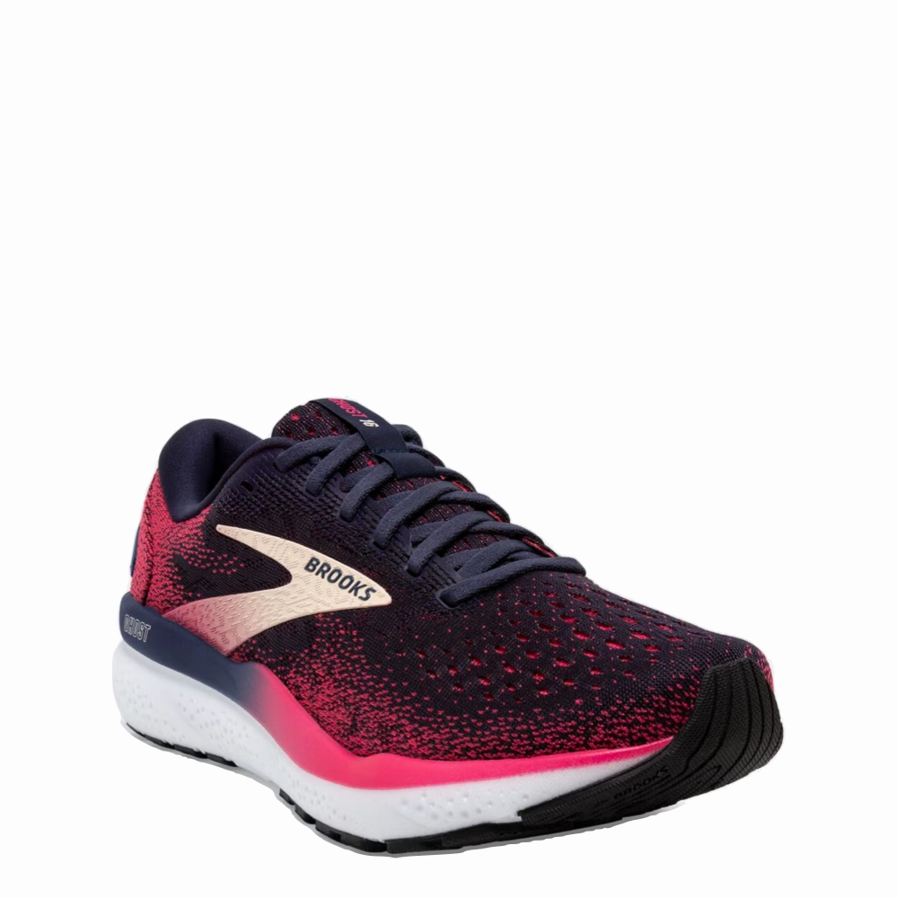 Cliff Path Hybrid Look Brooks Women's Ghost 16 Sneaker in Peacoat/Raspberry/Apricot