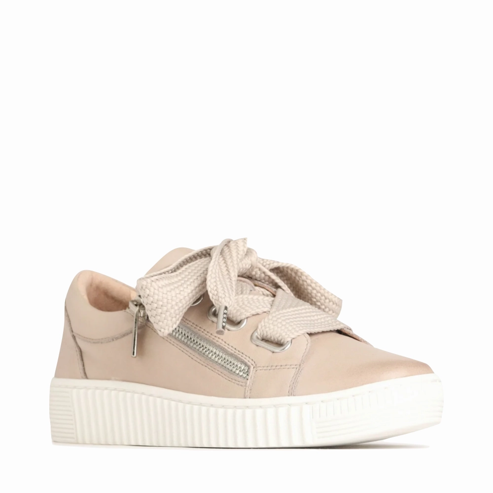 Event Step EOS Footwear Women's Jovi Leather Tie Sneaker in Stone