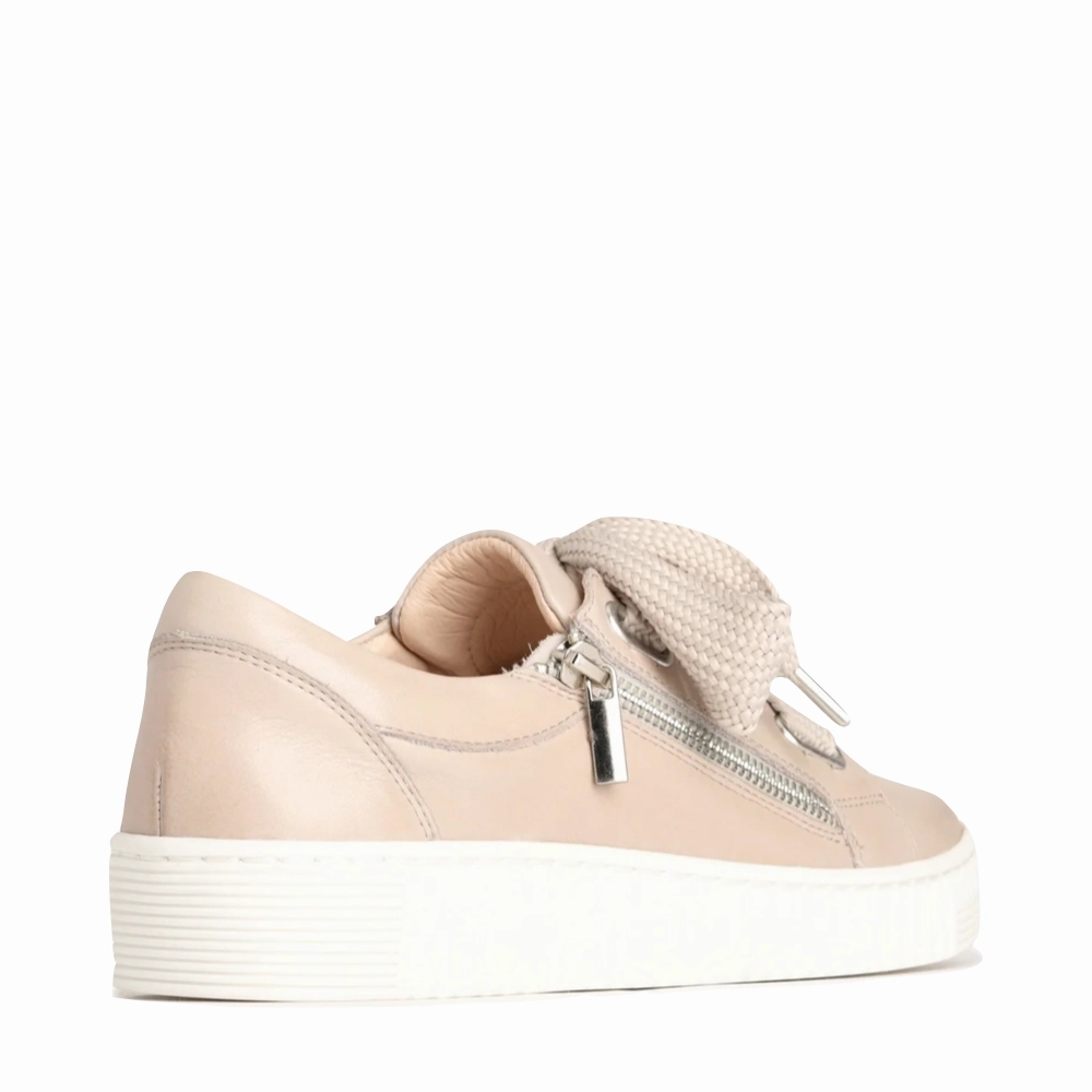 EOS Footwear Women's Jovi Leather Tie Sneaker in Stone Indoor Step