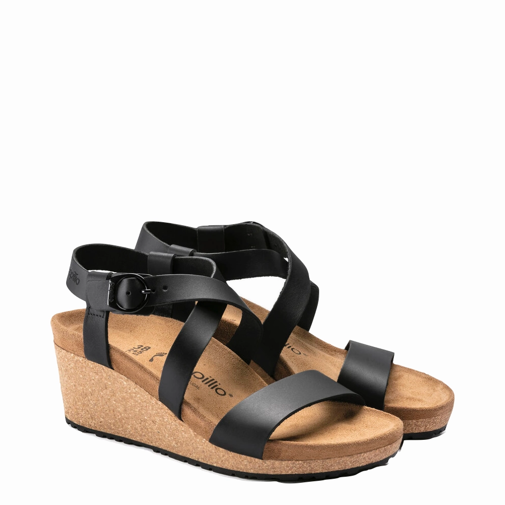 Smart Casual Art Shade Birkenstock Women's Sibyl Smooth Leather Wedge Sandal in Black