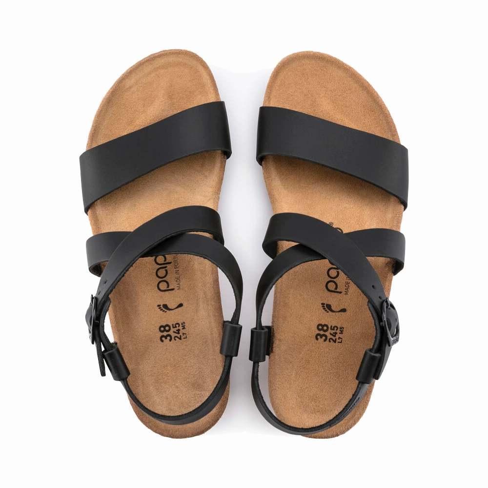 Leather Finish Mid Cut Birkenstock Women's Sibyl Smooth Leather Wedge Sandal in Black